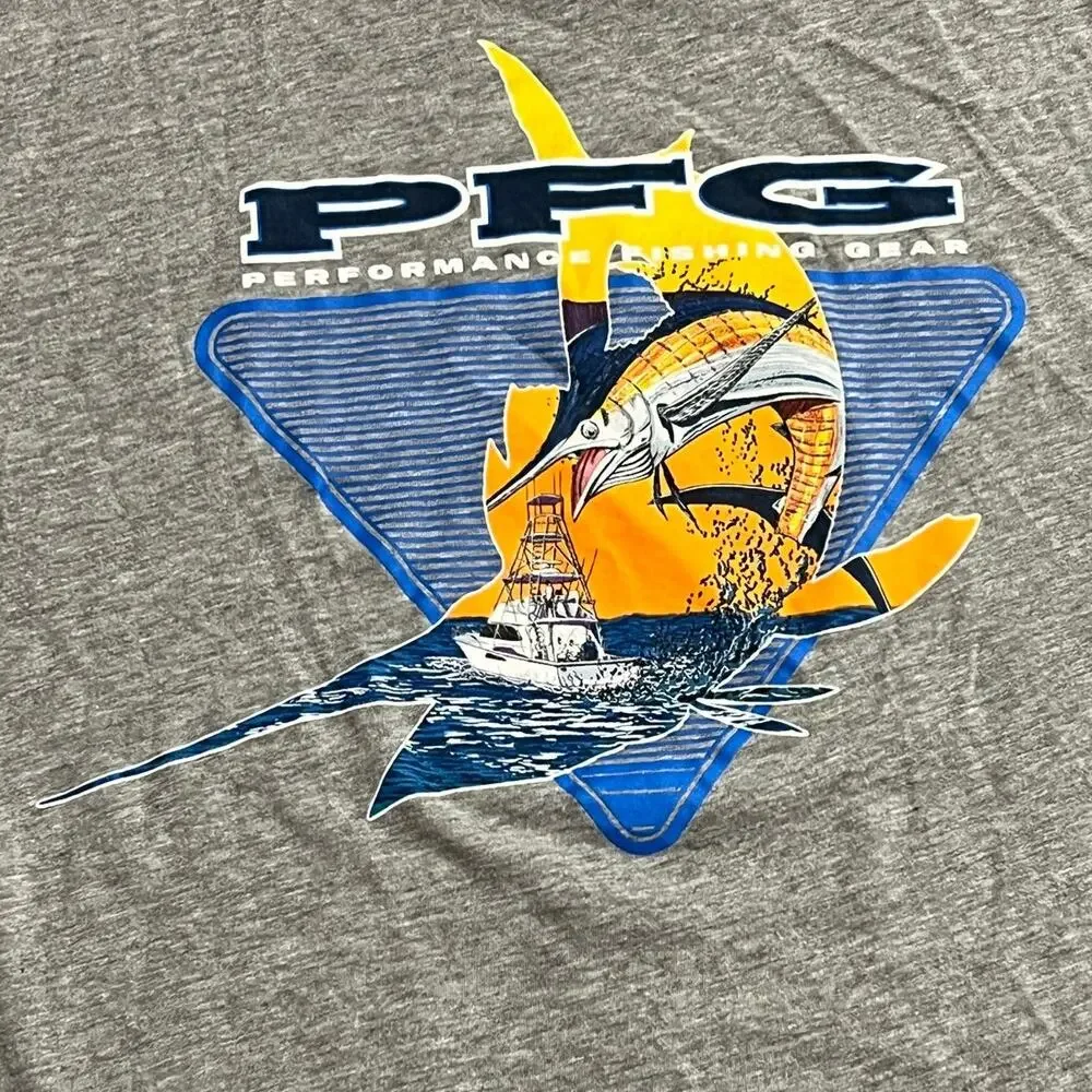 Columbia Sportswear Company PFG Grey‎ Marlin Fishing Boat Graphic T Shirt Men L - Picture 2 of 7
